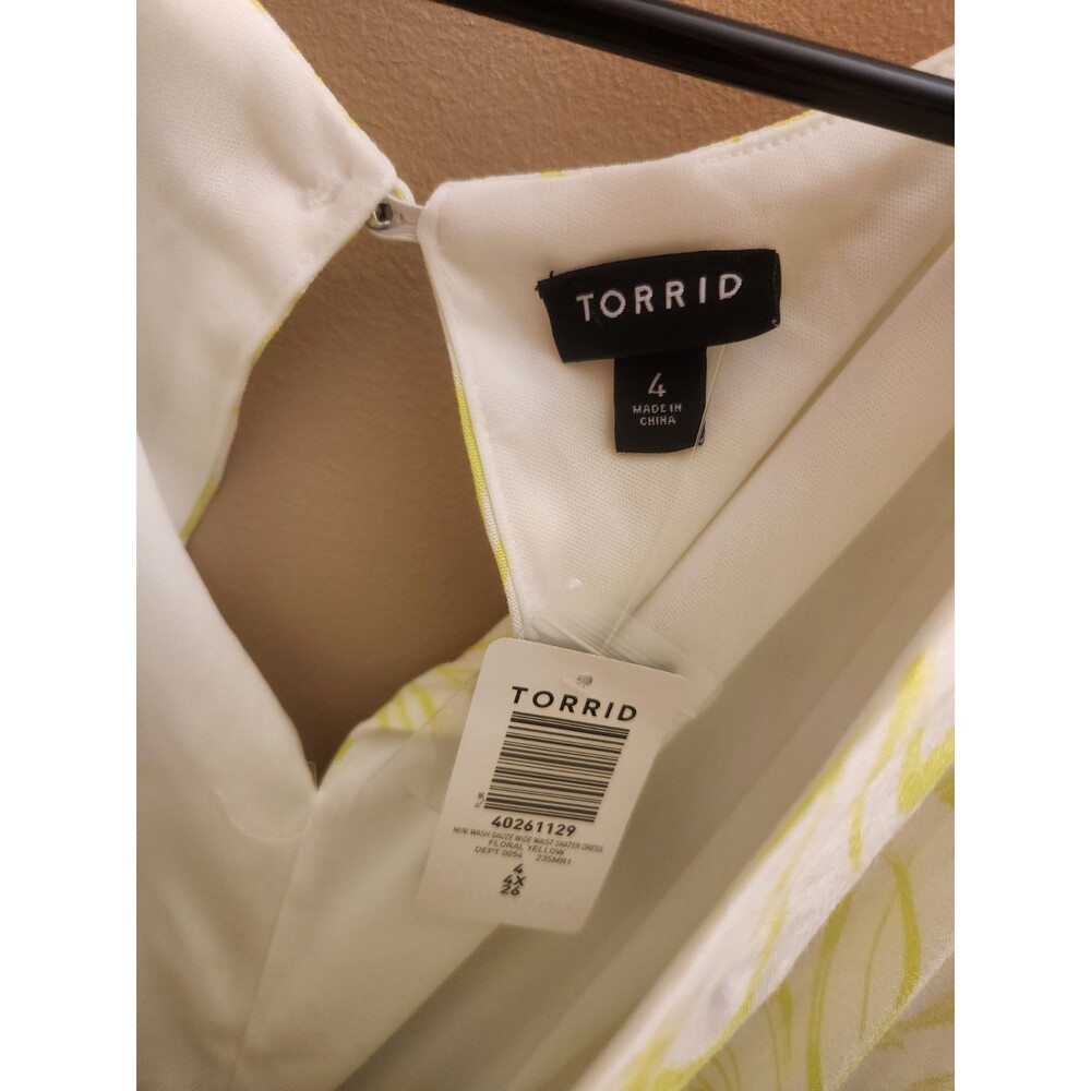 Torrid Mini Wash Gauze Wide Waist Skater Dress Lime White Floral Size 4X 26 NWT - Picture 3 of 5